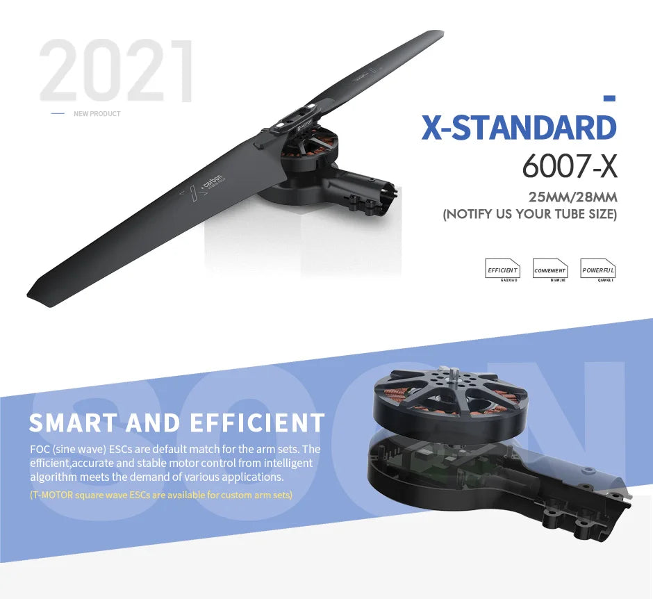 T-MOTOR 6007-X Drone Arm Set - (MN6007II KV320+Alpha60A LV/MN6007II KV160+ Alpha60A HV) Integrated Propulsion System+ MF2211 Prop 5 T-MOTOR, the efficient,accurate and stable motor control from intelligent algorithm meets the demand of various applications