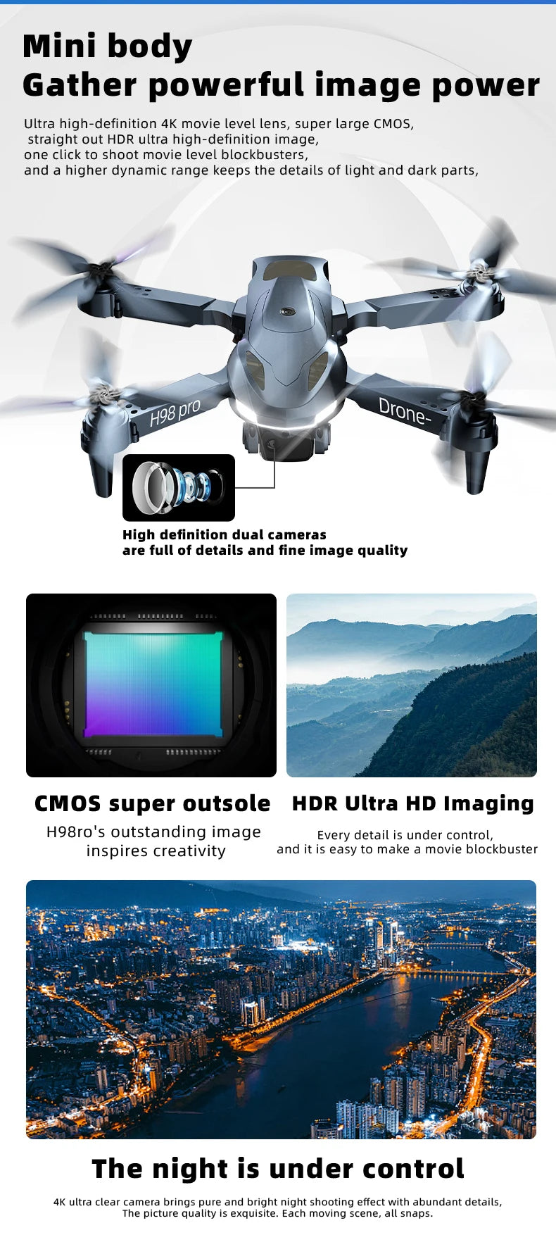 H98 Pro Drone - 4K Dual HD Camera Aerial Four Axis Aircraft Obstacle Avoidance RC Helicopter Dron Adult Toys 2023 best drone 16 H98 Pro Drone, mini body gather powerful image power ultra high-definition 4k