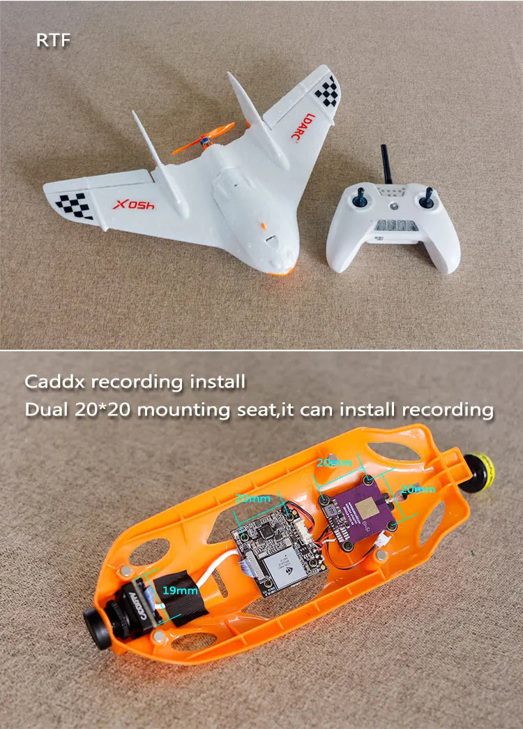 LDARC 450X V2 RC Airplanes - 431mm Wingspan EPP Foam TINY WING FPV Flying Wing KIT / PNP FPV/RTF Version RC Fixed-Wing Drones Toys 13 LDARC 450X V2 RC Airplane, RTF Xosh Caddx recording install Dual 20*20 mounting seat,