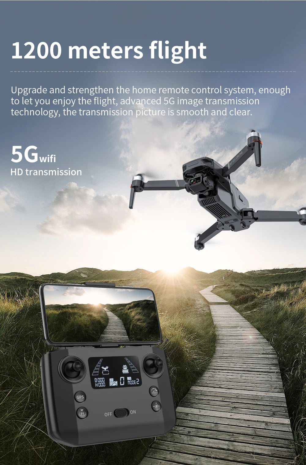 New GPS Drone, 1200 meters flight Upgrade and strengthen the home remote control system . advanced 5G image transmission