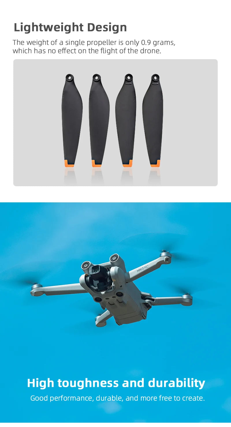 1 Pair Propeller Props for DJI MINI 3 PRO Drone Replacement Light Weight Wing Fans 6030 Blade Spare Parts Accessories 11 1 Pair Propeller, Lightweight Design The weight of a single propeller is only 0.9 grams, which has
