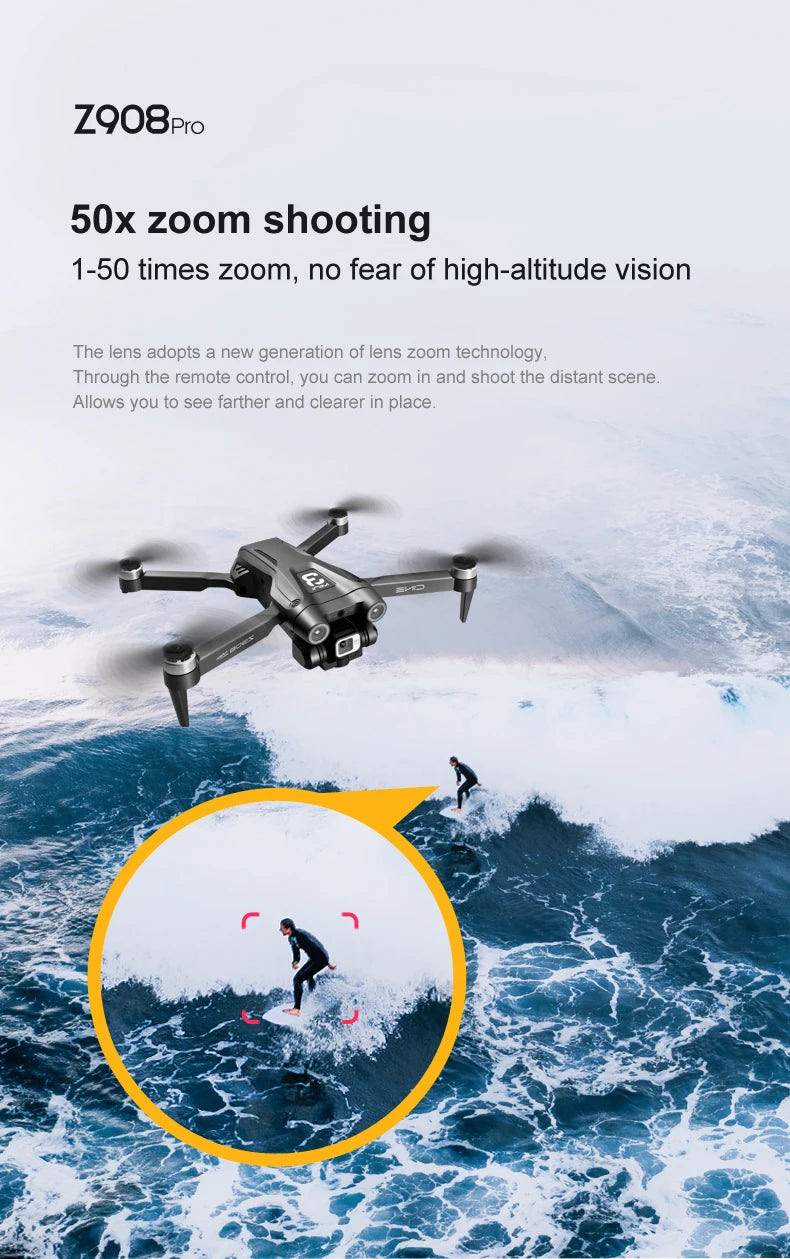 Z908 MAX Drone - 4K HD Professional Dual Camera Optical Flow Brushless 2.4G WIFi Obstacle Avoidance Quadcopter Dron Toy 41 Z908 MAX Drone, the lens adopts a new generation of lens zoom technology .