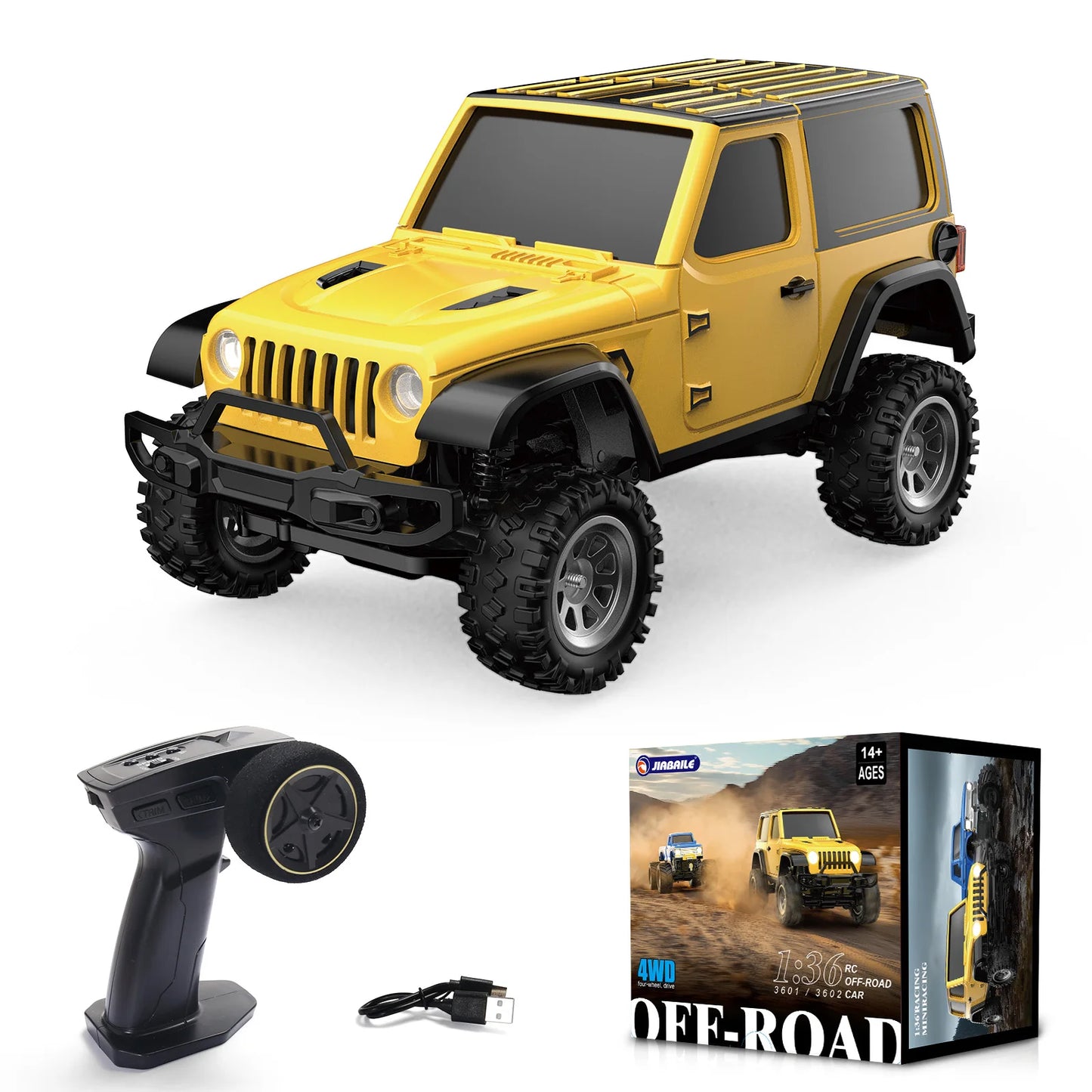 JIKEFUN 1/36 RC Crawler Car 4WD Mini RTR Off-road, Proportional Control, Lights, 3.7V 200mAh, 20M Range, Type‑C Charging