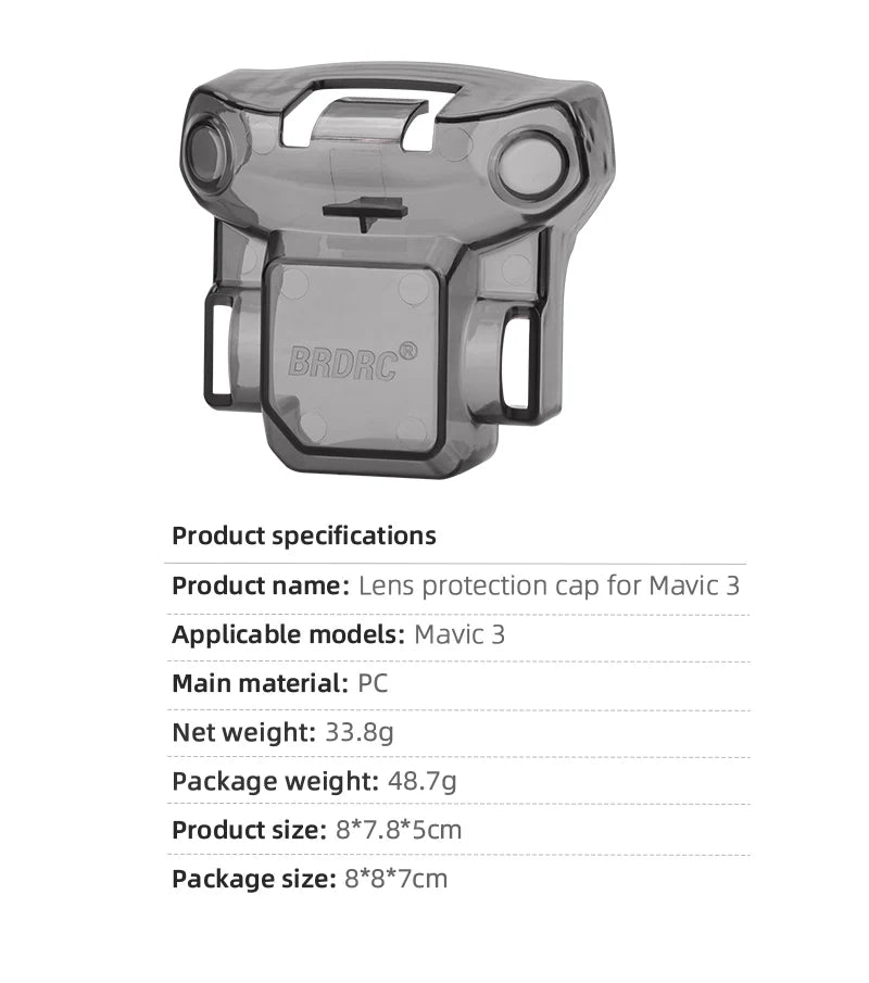 Lens Cap Gimbal Holder Case for DJI Mavic 3 Drone, BRDRG Product specifications Lens protection cap for Mavic 3 Applicable models: Mavic