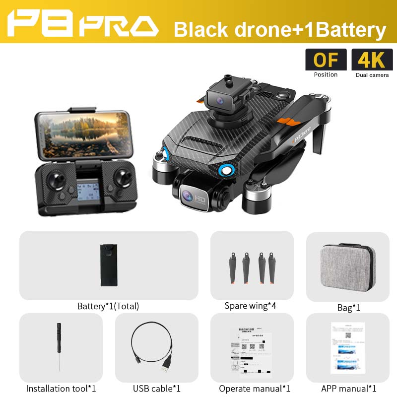 P8 Pro GPS Drone, PBFrA Black drone+1Battery OF 4K Position