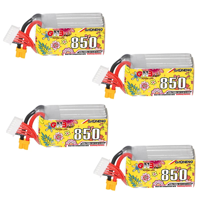 GaoNeng GNB 6S HV 22.8V 850mAh 120C Lipo Battery, GNB 6S HV LiPo battery for FPV racing drones, offering high performance and reliability.