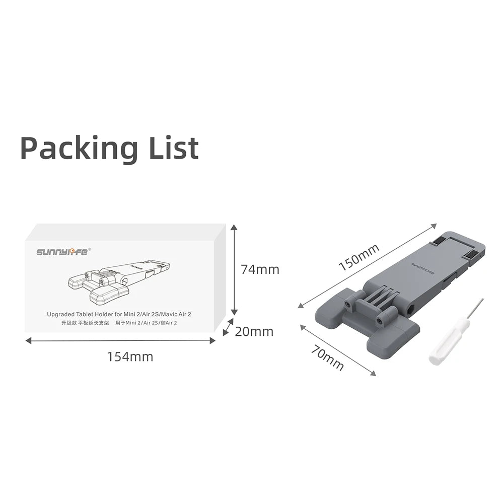 Packing List Sunnyi8 fe 74mm Upgraded Tablet Holder for Mini 