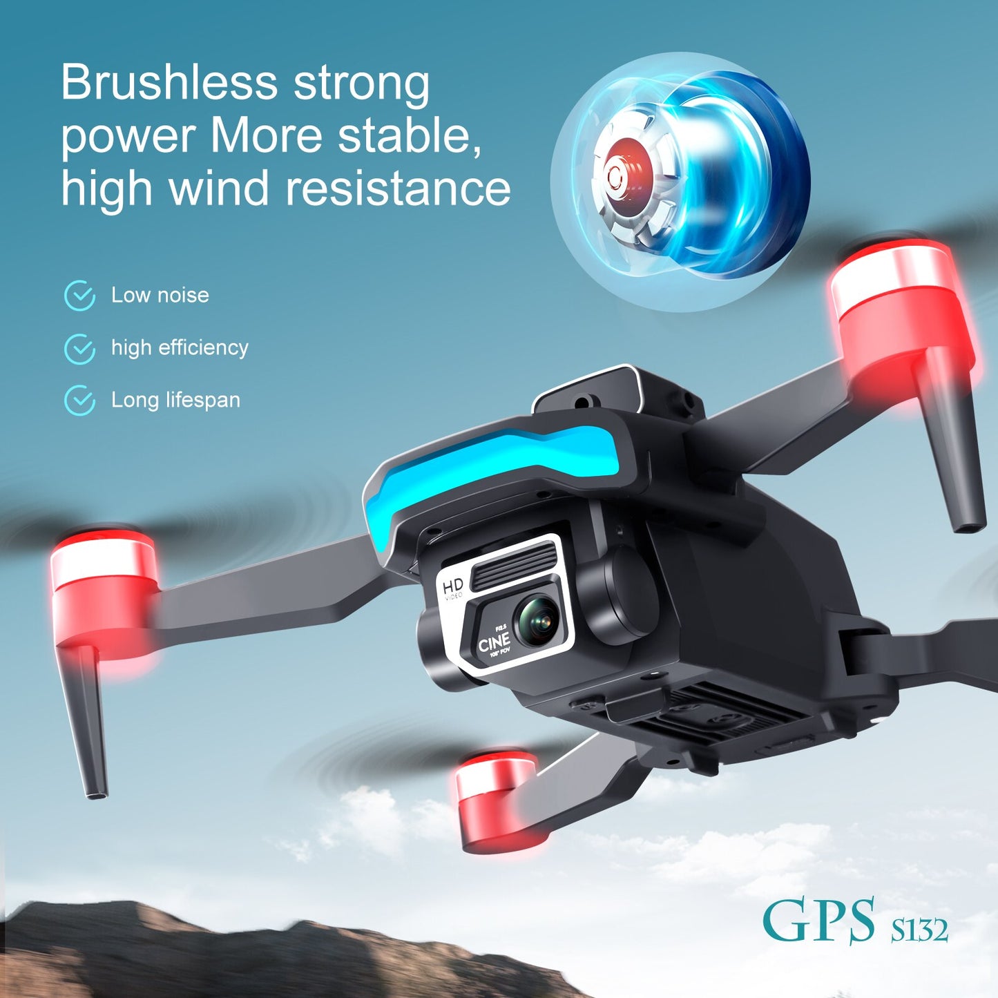 S132 Drone, Brushless strong power More stable, high wind resistance Low noise high efficiency