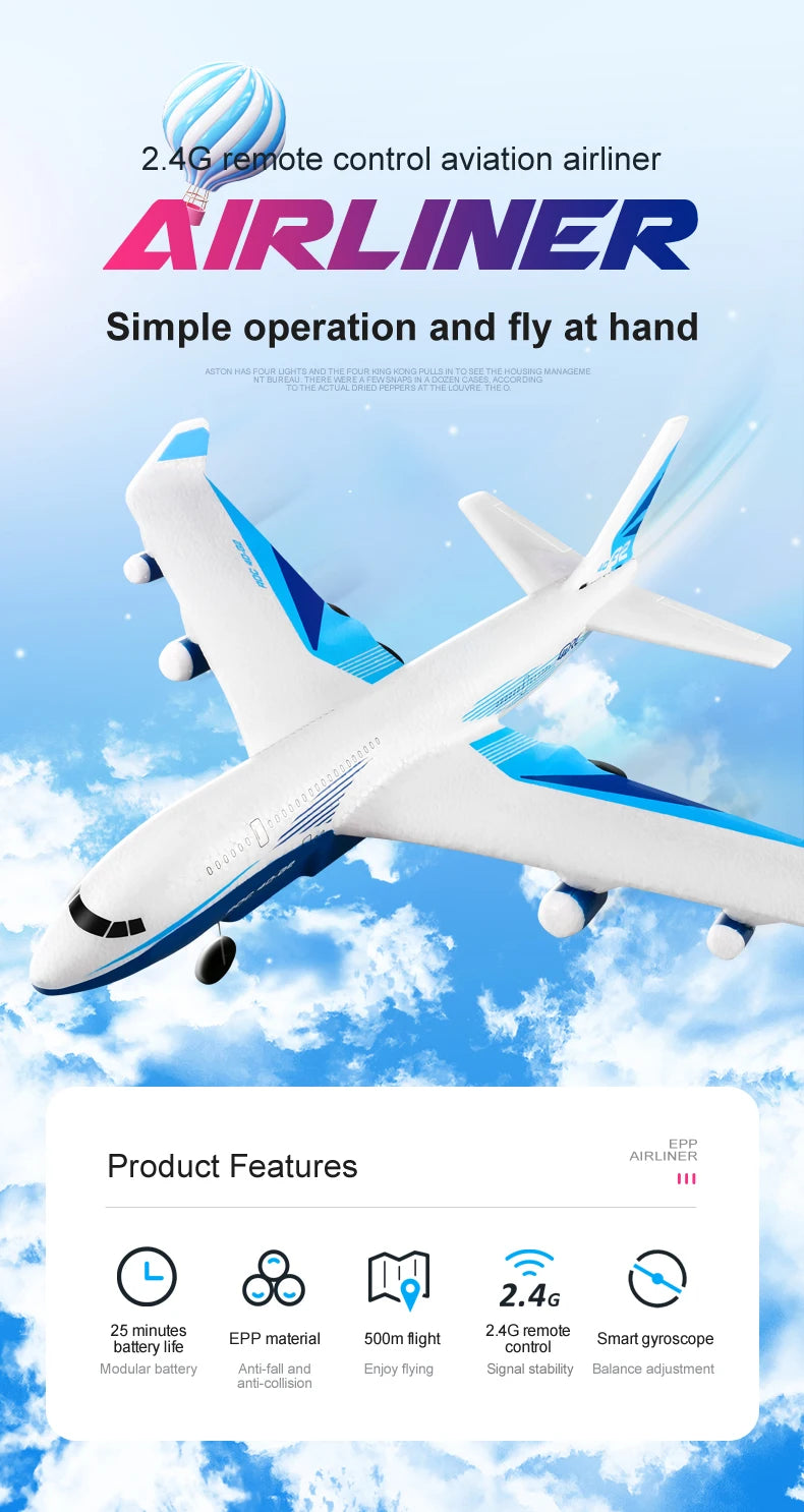 G2 RC airliner Glider, 2.4G remote control aviation airliner AIRLINER Simple operation and fly at hand 