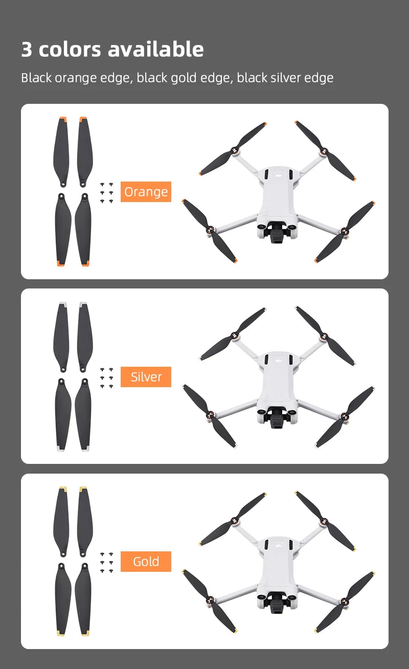 Propeller for DJI MINI 3 PRO Drone, 3 colors available Black orange edge; black gold edge; orange silver edge .