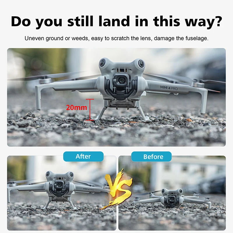 For DJI Mini 4 Pro Propeller Guard - Blade Protective Cover Anti-collision Ring Landing Gear Foldable Extended Legs 31 For DJI Mini 4 Pro Propeller Guard, do you still land in this way? Uneven ground or weeds, easy to scratch
