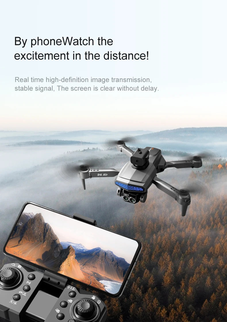 D6 Drone - 8K Professional Dual Camera, phoneWatch the excitement in the distancel Real time high-definition image transmission, stable