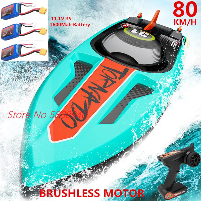 Tccicadas S002 Brushless Waterproof RC Boat features a brushless motor, waterproof design, and impressive top speed of 80km/h.