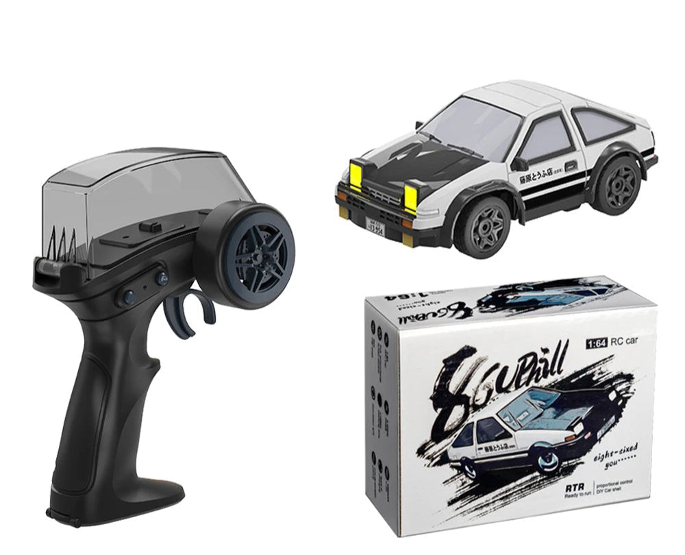 JIKEFUN AE86 1/64 RC Drift Car Mini Desktop Car, 2.4GHz RTR with LED Lights, Type‑C Charging, 3.7V 100mAh, 40m Range