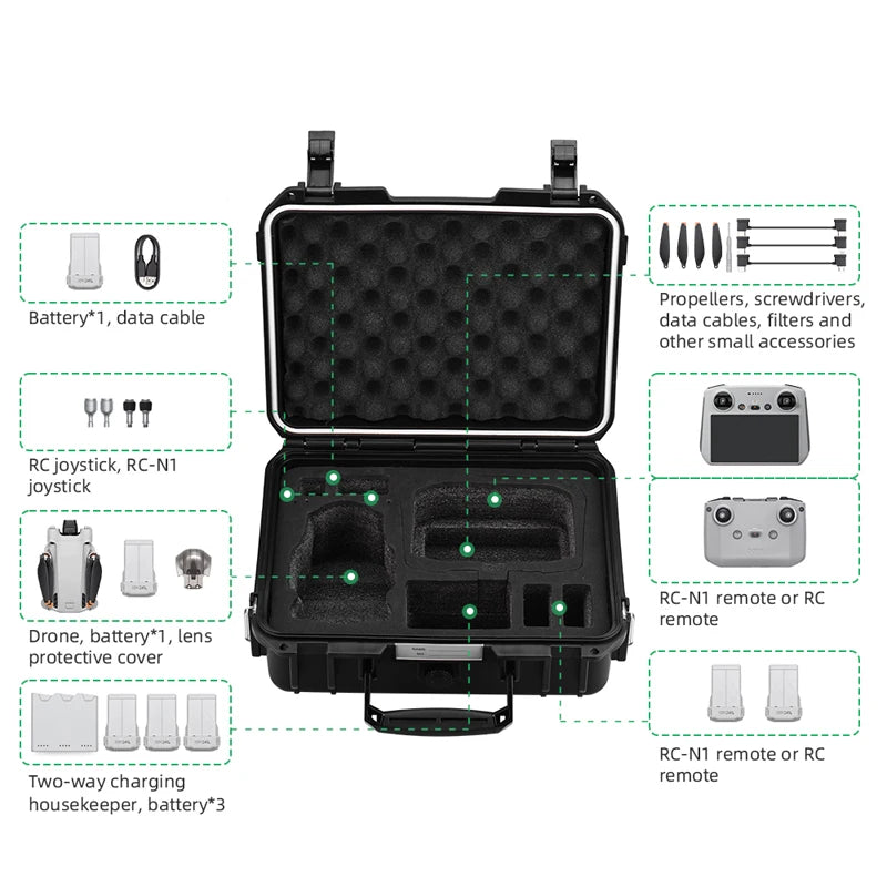 Hard Shell Carrying Box for DJI Mini 3 PRO Portable Storage Case Waterproof Explosion-proof Suitcase Drone RC Controller Accesso 11 battery*1 , lens protective cover RC-NI remote or RC remote housekeeper