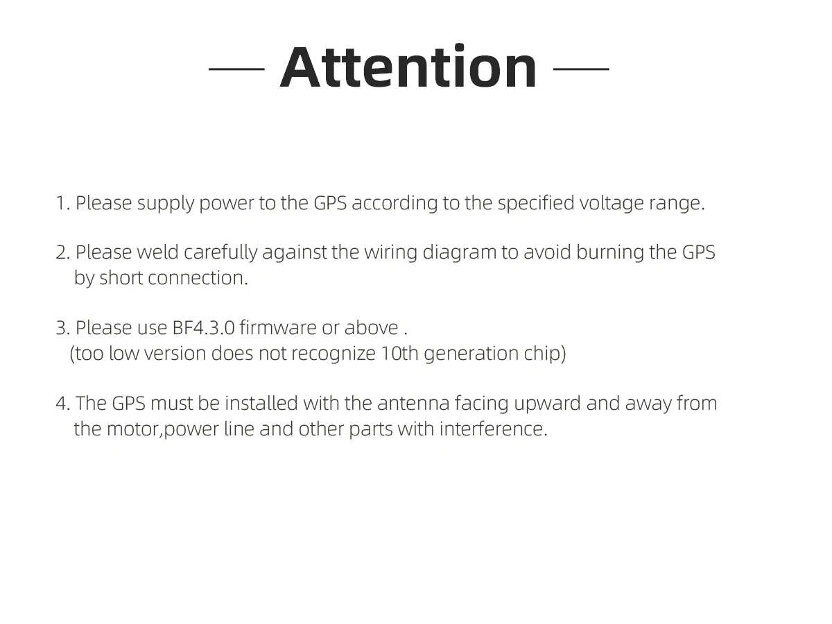 HGLRC M100 MINI GPS, BF4.3.0 firmware or above (too low version does not recognize 1Oth