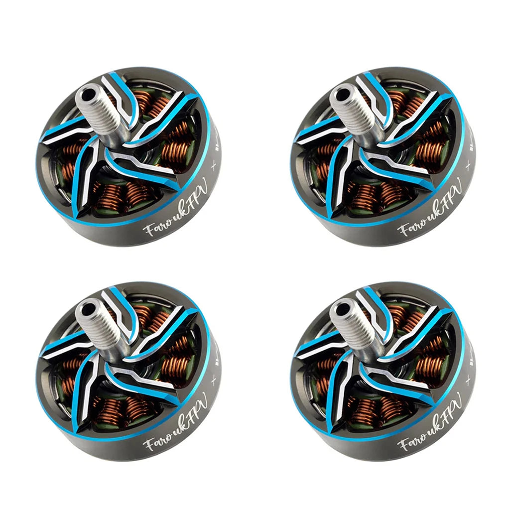 RUSHFPV VROOM Farouk brushless motors offer high KV ratings and robust design for powerful 6S FPV racing drone performance.