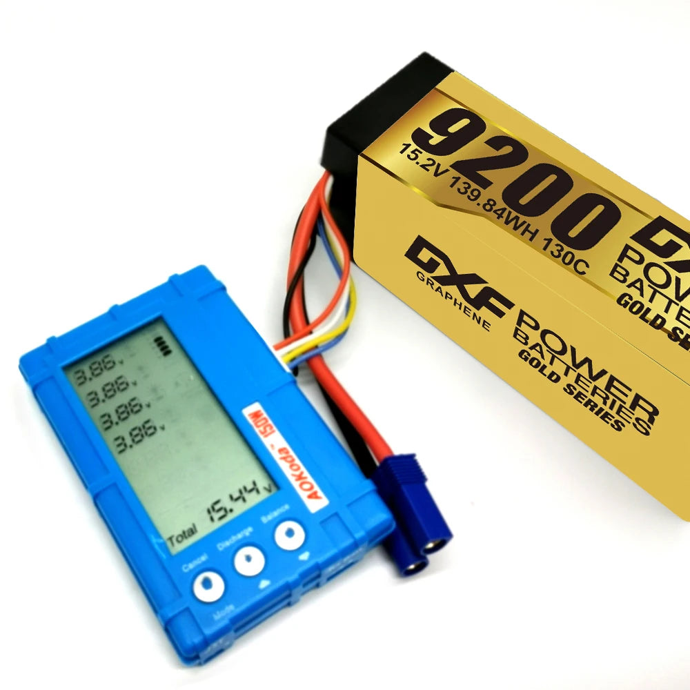 DXF 4S Lipo Battery 14.8V 15.2V 6500mAh 9200mAh - Gold Version Graphene Racing Series HardCase for RC Car BX Evader Truggy Buggy 40 DXF 4S Lipo Battery, under any circumstances dis-assembly of battery is prohibited
