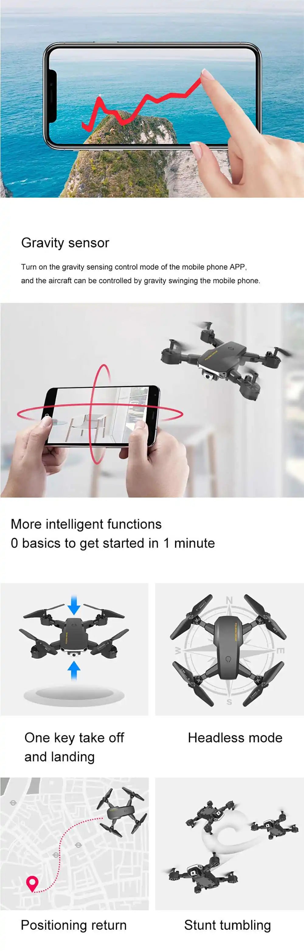 Eachine S60 Mini Drone - 4K Profesional WIFI FPV HD Camera Optical Flow Positioning 15mins Flight Time Foldable RC Drone Quadcopter RTF 14 Eachine S60 Mini Drone, aircraft can be controlled by gravity swinging the mobile phone app .