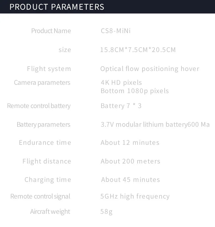 CS8 Drone - 4K Double Camera HD Profesional Obstacle Avoidance 360° RC Wide Angle Adjustable ESC RC Quadcopter Toy For Gift 24 CS8 Drone, cs8 drone features : 1080p hd