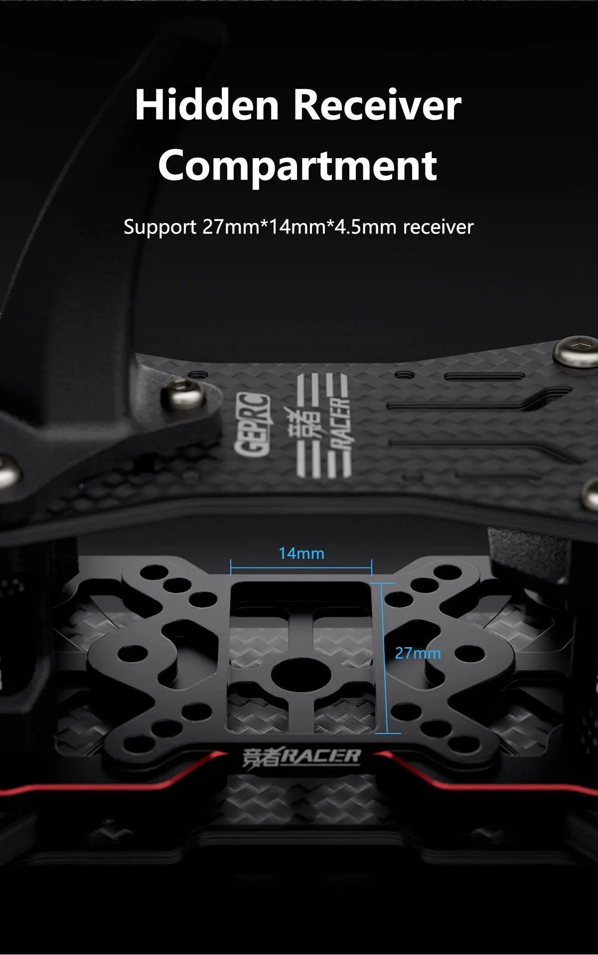GEPRC Racer Frame Parts, Hidden Receiver Compartment Support 27mm*14mm*4.Smm receiver 8 I