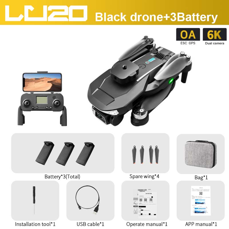LU20 Drone, drone+3Battery OA 6K ESC GPS Dual