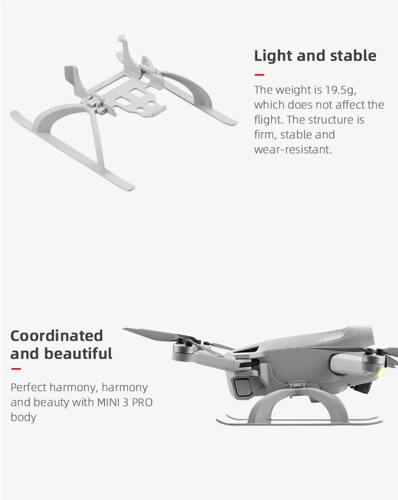 Folding Landing Gear for DJI MINI 3 PRO Drone, light and stable The weight is 19.5g, which does not affect the flight: The structure