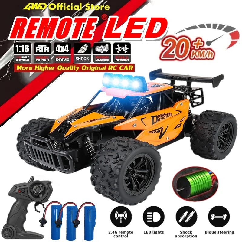 Samochód zdalnie sterowany 4WD DK087 RC Drift Racing 1:16 Off Road, stop aluminium, 2.4G, szybkie ciężarówki z LED, wspinaczka, idealny prezent dla dzieci