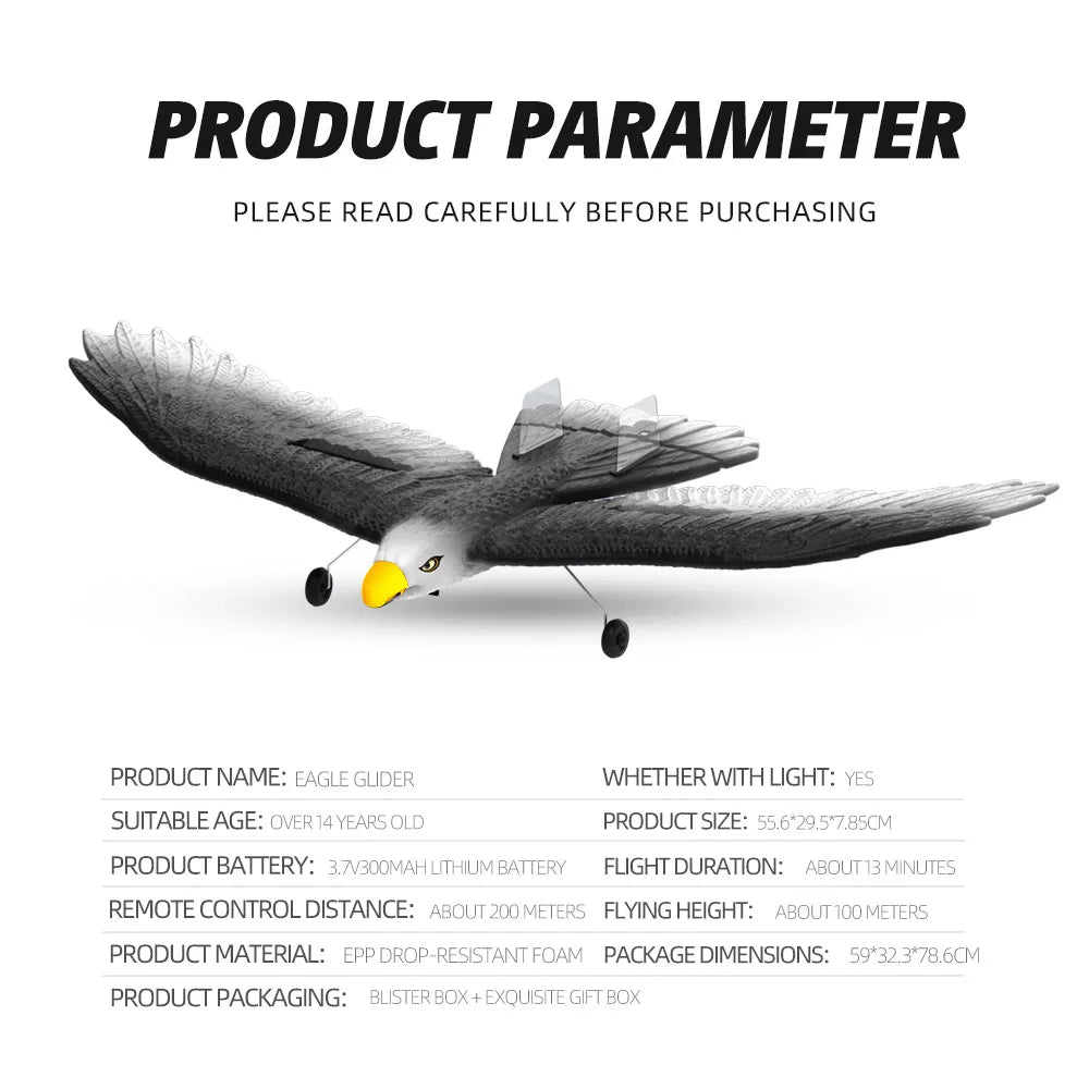RC Plane Wingspan Eagle Bionic Aircraft Fighter, EAGLE GLIDER WHETHER WITH LIGHT: YES SUIT