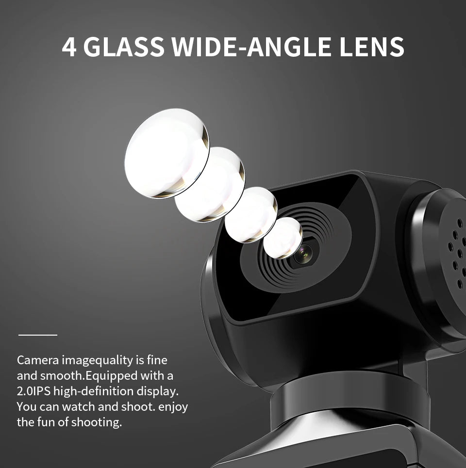 4K HD Pocket Action Camera, 4 GLASS WIDE-ANGLE LENS Camera imagequality is and smooth Equipped