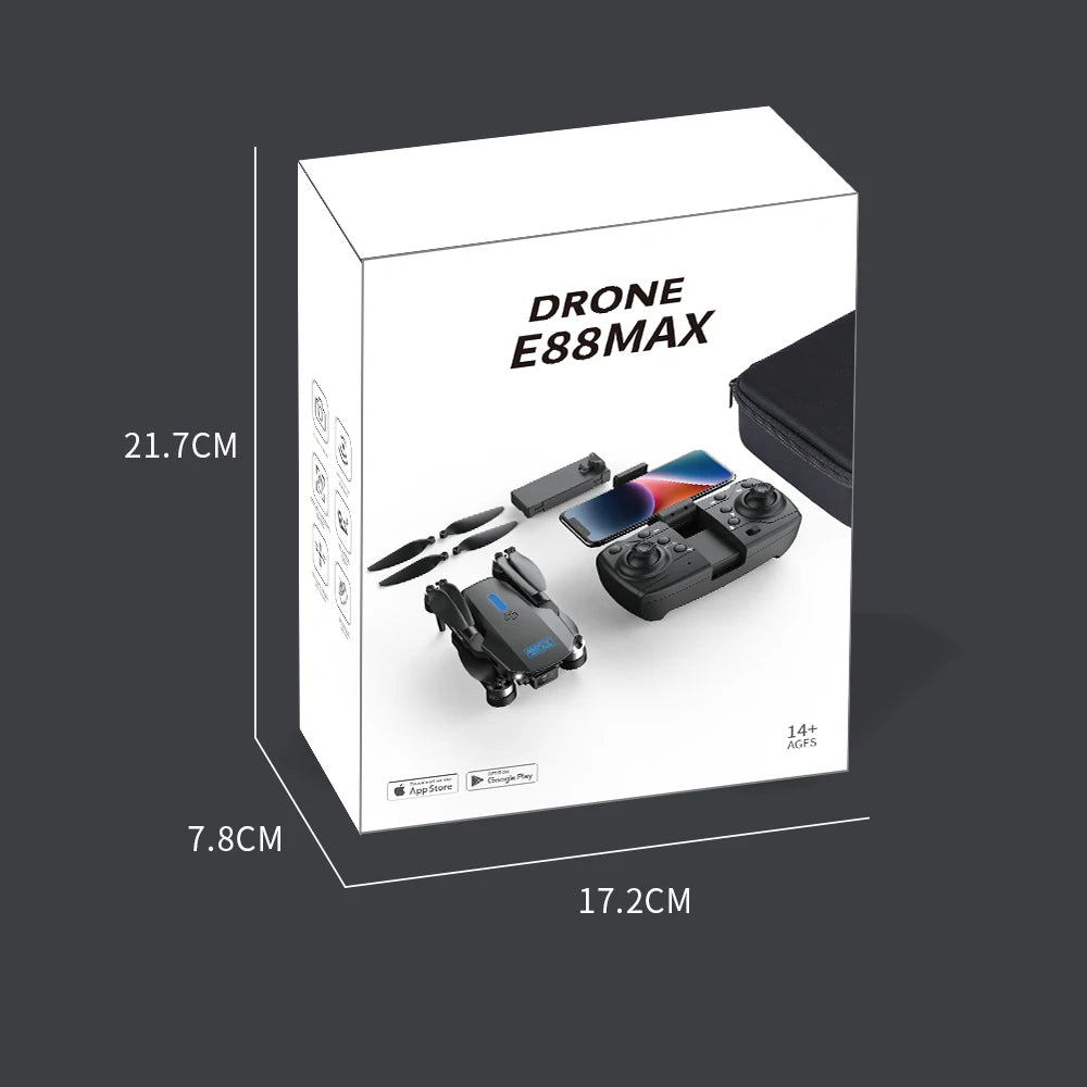 E88 MAX Drone 25 E88 MAX Drone, 11.7CM 14+ 69 7.8CM 17.2CM DRONE E88MA