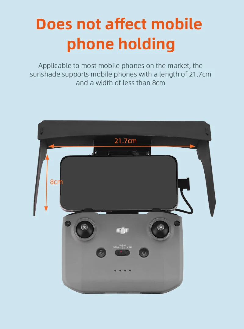 Phone Sun Shade for DJI MINI 3 PRO/MAVIC 3/MAVIC AIR 2/2S/MINI 2 Remote Controller Sunshade Hood Drone RC-N1 Accessories 13 the sunshade is compatible with most mobile phones on the market . does not affect