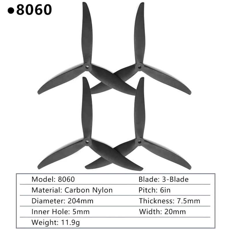 2PAIRS GEMFAN Drone Propeller, 8060 Blade: 3-Blade Material: Carbon Nylon Pitch: 6in Diameter