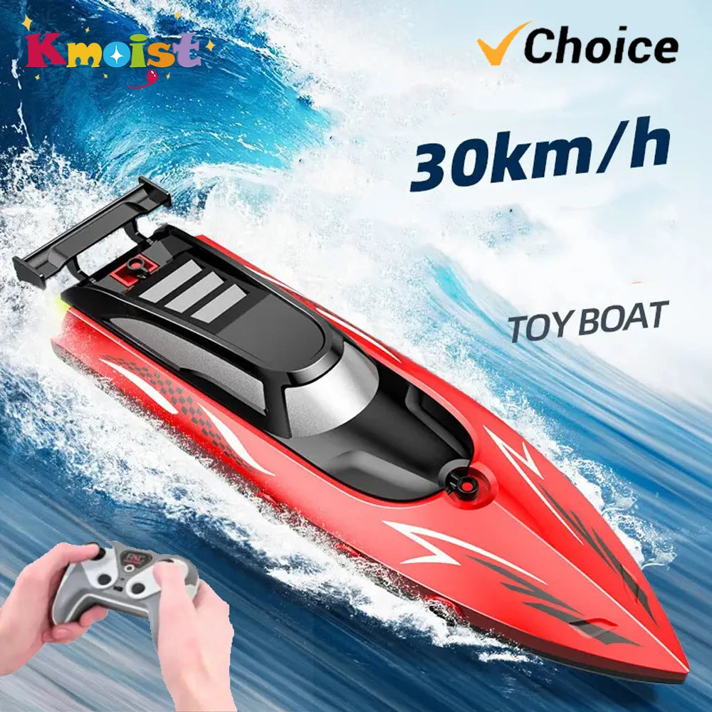 Kmoist 2.4GHz RC Boat with LED Lights, Dual Motor, 8 km/h Speed, 50 m Range, 20 min Run Time, 3.7V 500mAh