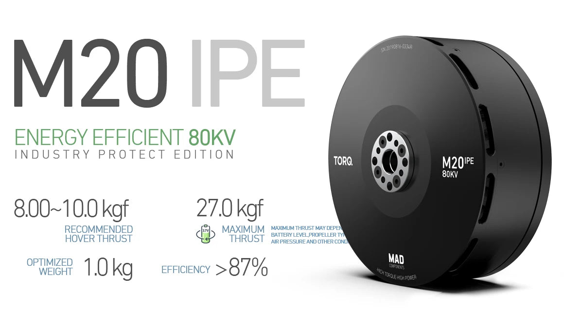MAD M20 IPE Drone Motor, High-efficiency brushless drone motor with dual-strut design for heavy-duty hexacopters and octocopters.