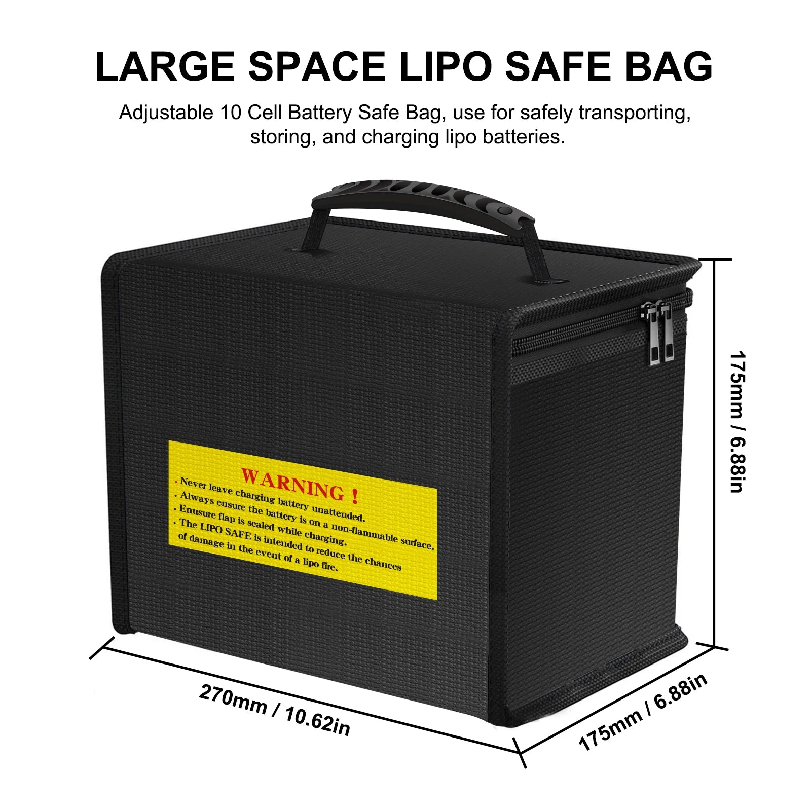 Yowoo Lipo Bag, LARGE SPACE LIPO SAFE BAG Adjustable 10 cell battery . lip