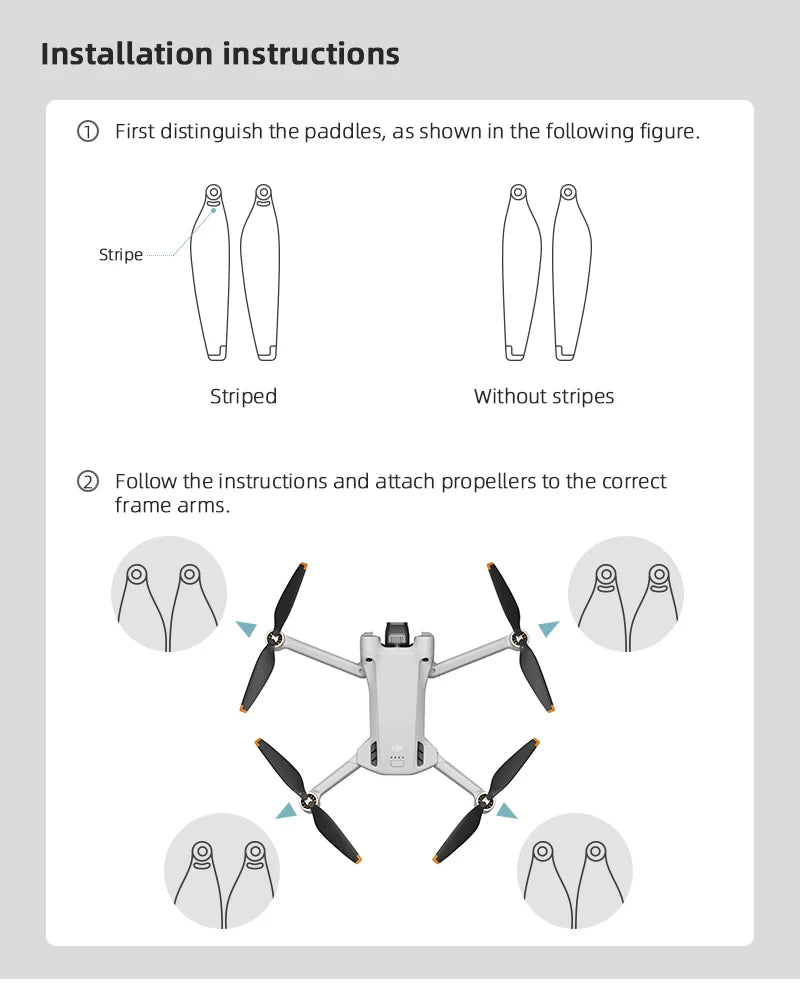 DJI MINI 3 Pro Propeller Guard - Effective Protection for MINI 3 PRO Drone Accessory Blade Wings Cover Bumper Props Anti-collision 32 DJI MINI 3 Pro Propeller Guard, DJI MINI 3 Pro Propeller, attach propellers to correct frame arms, as shown in figure_ Stripe Striped