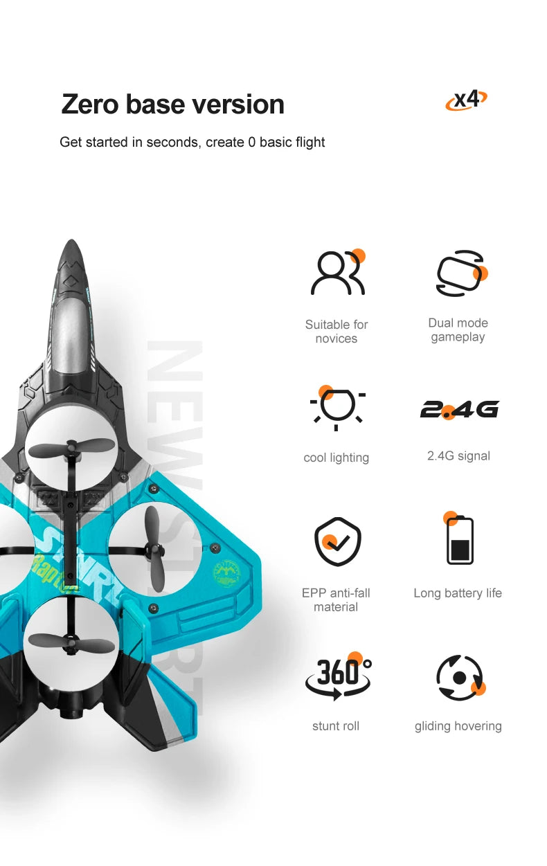 4DRC V17 RC Plane, Zero base version X4 Create 0 basic flight Suitable for Dual mode novices gameplay