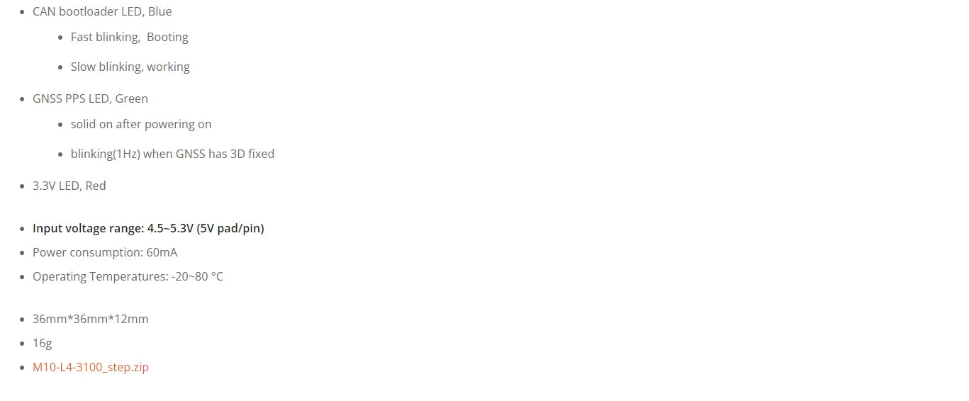 MATEK M10-L4-3100 GPS, CAN bootloader LED, Blue Fast blinking; Booting Slow blinking .