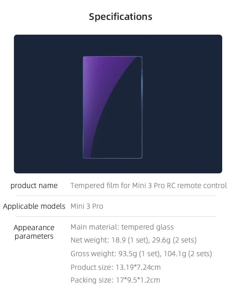 Anti-UV Tempered Glass Film for DJI Mini 3 PRO Remote Control With Screen HD Film Protective Film Anti-Scratch Accessories 10 Specifications product name Tempered film for Mini 3 Pro RC remote control Applicable models