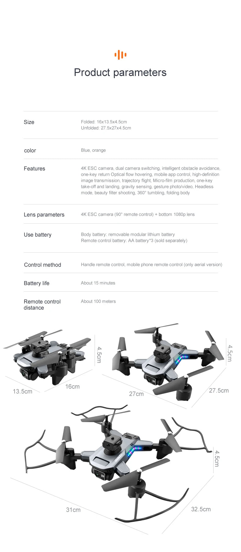 S7 Pro Drone, 4K ESC camera, dual camera switching, intelligent obstacle avoidance, one-key return
