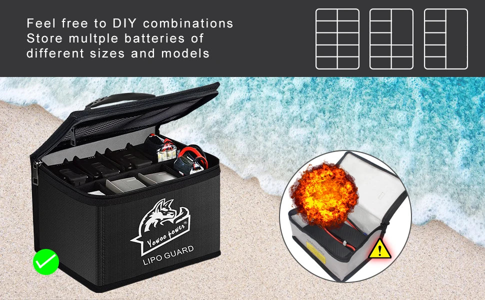 Yowoo Lipo Bag, Feel free to DIY combinations Store multple batteries of different sizes and models tawes