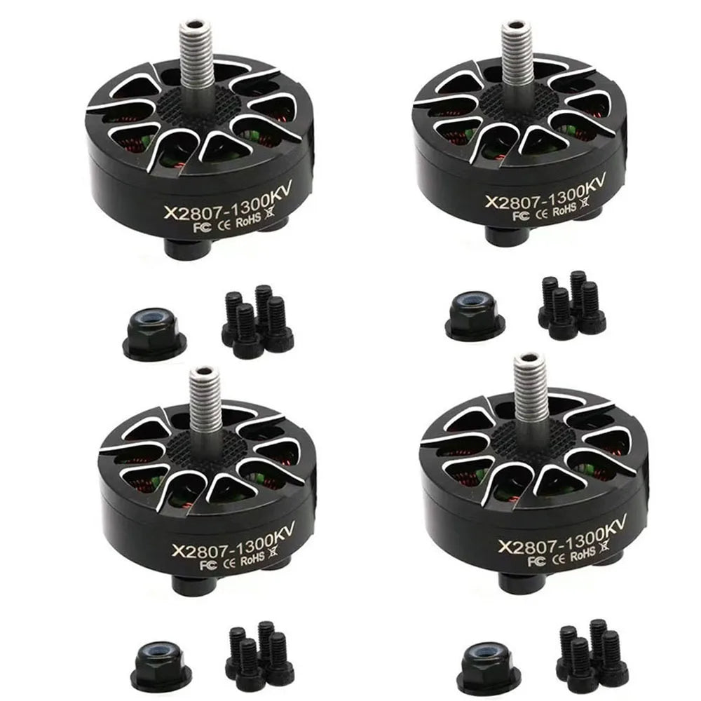4PCS X2807 1300KV / 1700KV 4S–6S Brushless Motor, 4PCS X2807 1300KV brushless motors for 7-inch FPV drones, include screws/nuts, compact for efficiency.