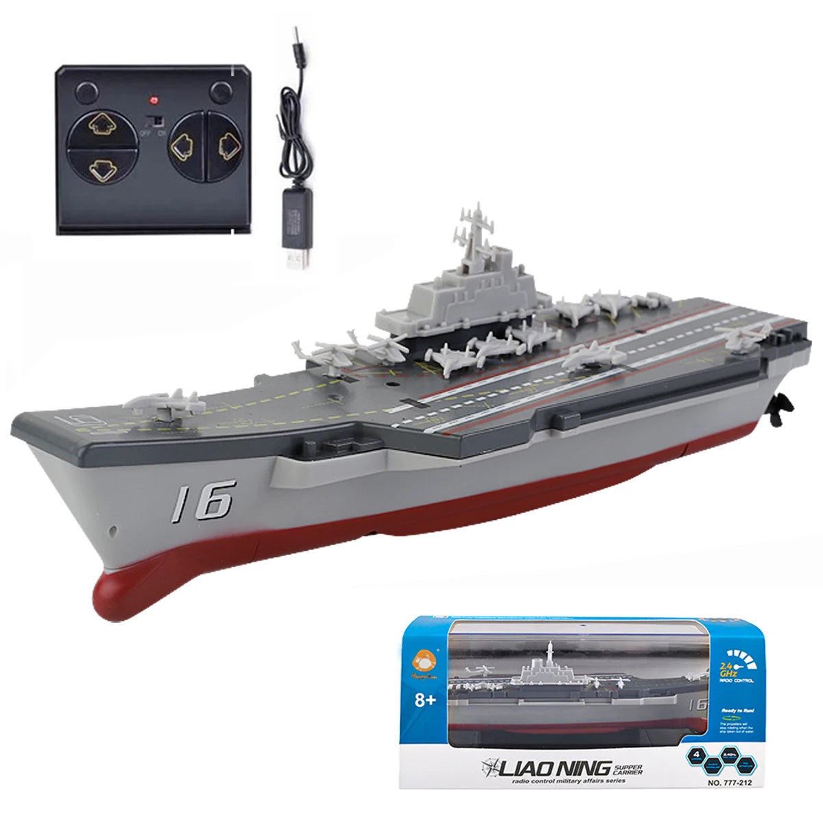 NEUSNEY Mini RC Submarine Toy RC Boat, LIAONING Super Carrier RC boat, 2.4GHz frequency, USB rechargeable, suitable for ages 8 and up, offering durable, fun remote control play.