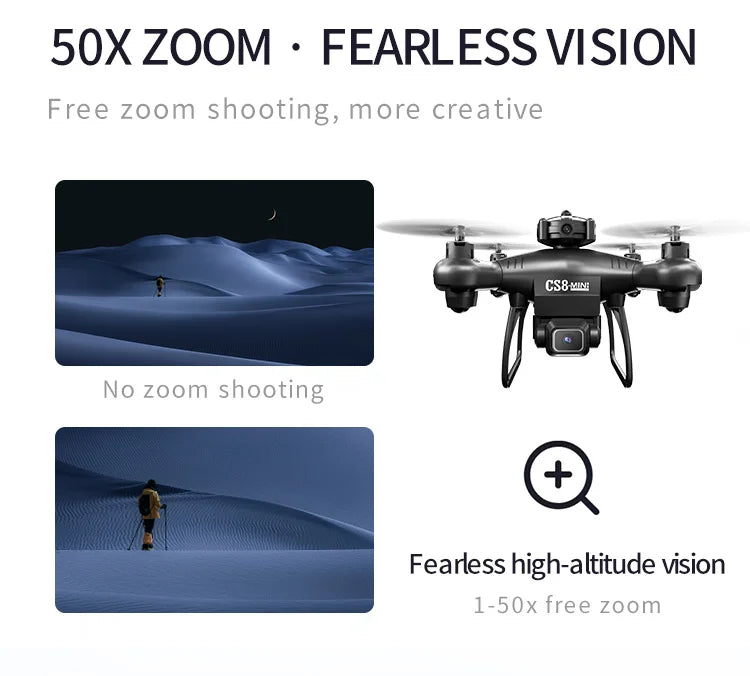 CS8 Drone - 4K Double Camera HD Profesional Obstacle Avoidance 360° RC Wide Angle Adjustable ESC RC Quadcopter Toy For Gift 20 CS8 Drone - 4K Double Camera, CS8 Drone, 50x free zoom shooting, more creative cs8 m
