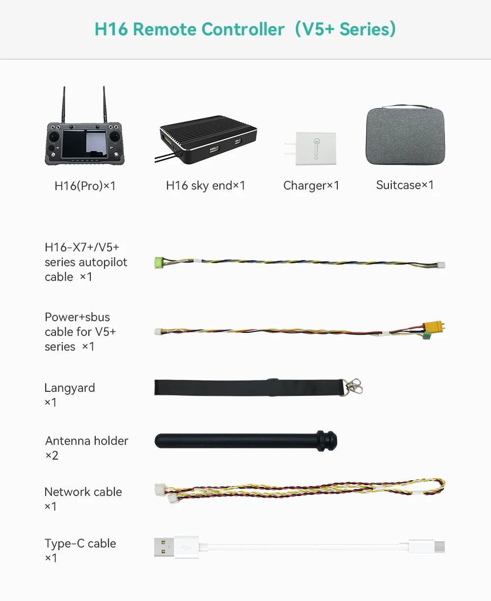 CUAV Black H16 HD 10km Video Transmission Telemetry, H16-X7+/VS+ series autopilot cable x1 Power+s