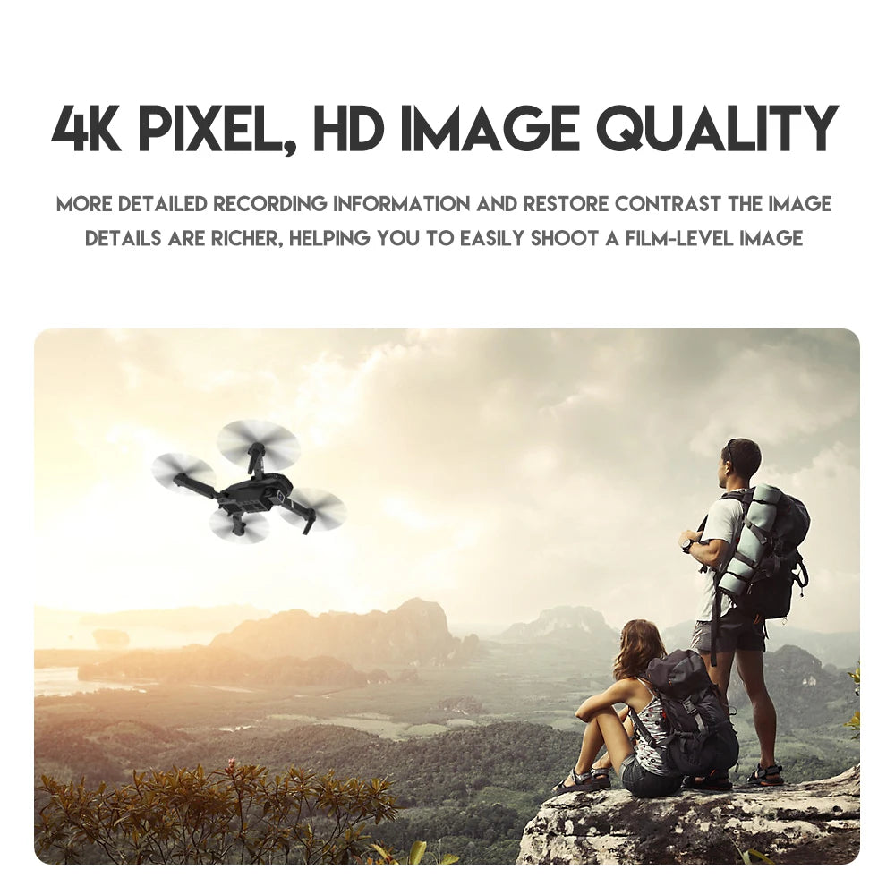 E88 Pro Drone, 4k pixel, hd image quality more detailed recording information