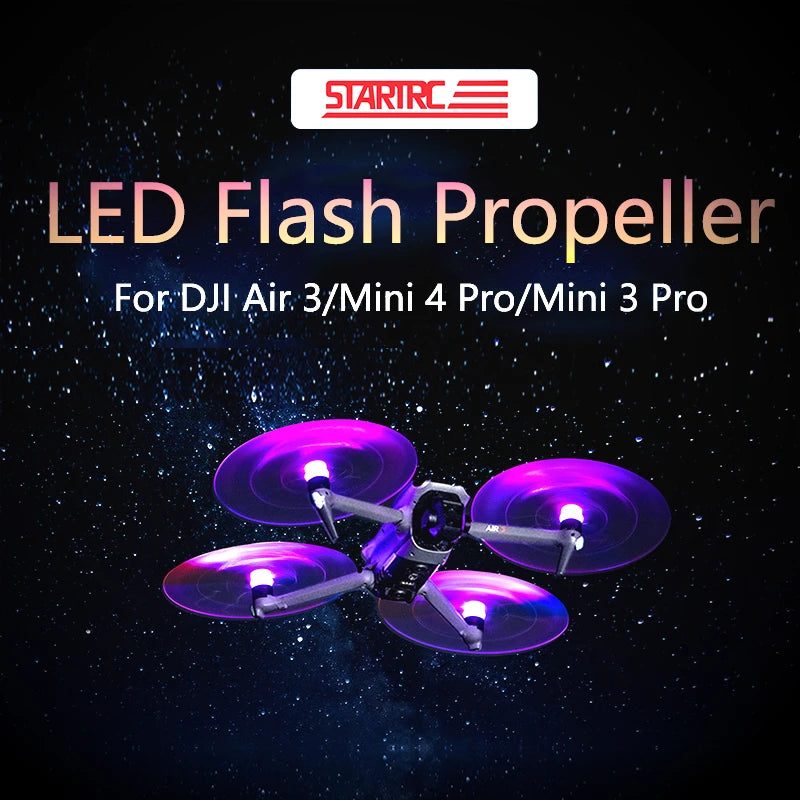 STARTRC LED Flash Propeller, STARTRC LED flash propellers for DJI Air 3, Mini 4 Pro, and Mini 3 Pro offer night glow visibility and low-noise performance, enhancing nighttime flights with style and quiet operation.