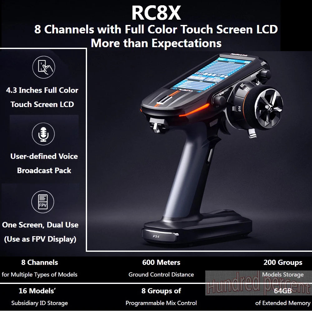 Radiolink RC8X 2.4G 8 Channels Radio Transmitter, RC8X 8 Channels with Full Color Touch Screen LCD More than Expectations 4.3