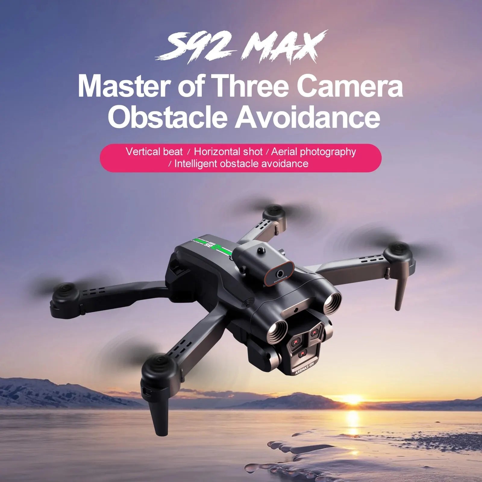 S92 Drone - HD 4K Camera Drone with High Grip, Foldable, Mini RC, WiFi, Aerial Photography, Four-wheel Vehicle, Toys, Helicopter Camera 10 S92 Drone, 54max master of three camera obstacle avoidance avoda